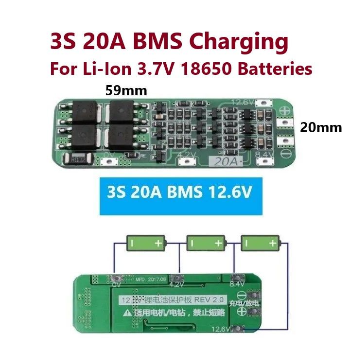 3S 20A BMS Charging Module 12.6V for 3.7V Lithium-Ion Batteries