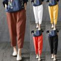 【2024】 Women's Harem Pants Summer Cotton Linen Capri Pants Breathable Ankle-Length Trousers Casual Retro Loose Mom Pant Solid Pockets. 