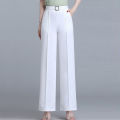 Office Trousers Pockets Office Lady Straight Wide Leg Trousers. 