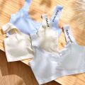 Ge Xue Yu Seamless Ice Silk Girl's Underwear Student Summer Sports Vest Type No Steel Ring Bra Vest Thin. 