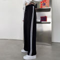 Korean Style Autumn and Winter Straight Sports Pants Female Thin Loose Slimming School Uniform Two Horizontal Strips Middle School Student Wide Leg Trousers Men. 