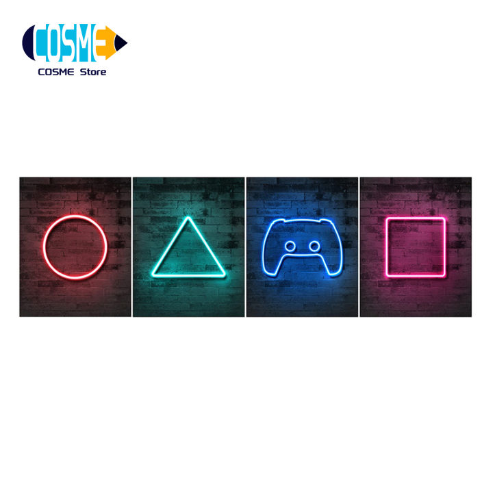 Game Wall Stickers Self-Adhesive Neon Video Gamer Wall Decals Gaming Room Background Wall Decoration Wall Art Gaming Pictures for Boys Playroom