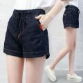 Denim Shorts Women's Summer High Waist a Slim Fit Loose Five-Point Fashion plus Size Small Mid-Length Pants Thin Wide-Leg Pants. 