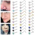 AOEDEJ 1 Piece CZ Crystal Nose Stud 20g L/I/S Shape 316L Stainless Steel Nostril Piercings Heart Star Gems Nose Piercing Jewelry. 