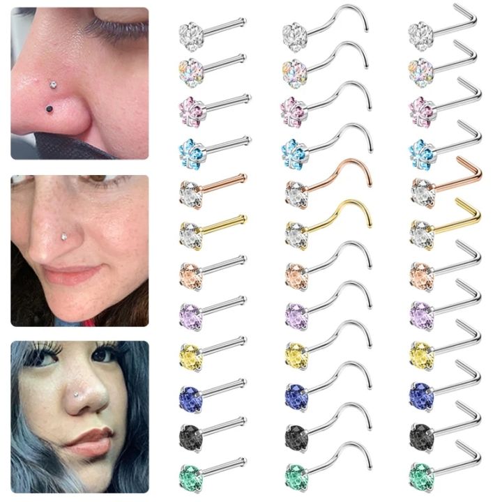 AOEDEJ 1 Piece CZ Crystal Nose Stud 20g L/I/S Shape 316L Stainless — free download