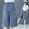 Denim Shorts Women's Summer High Waist a Slim Fit Loose Five-Point Fashion plus Size Small Mid-Length Pants Thin Wide-Leg Pants. 