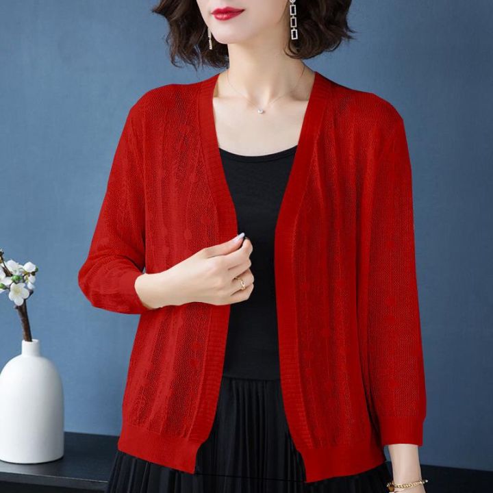 New%20Summer%20Ice%20Silk%20Sweater%20Women's%20Cardigan%20Outer%20Wear2023Loose%20Shawl%20Coat%20Thin%20Office%20Cardigan%20Sun%20Protection%20Clothing%20-%20Image%203
