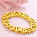 Gold Plated bracelet Vintage Luxury 24K Gold Color Copper Cuban Link Bracelets Hip Hop Free Gift Box Men Bracelet & Bangle Male Accessory. 