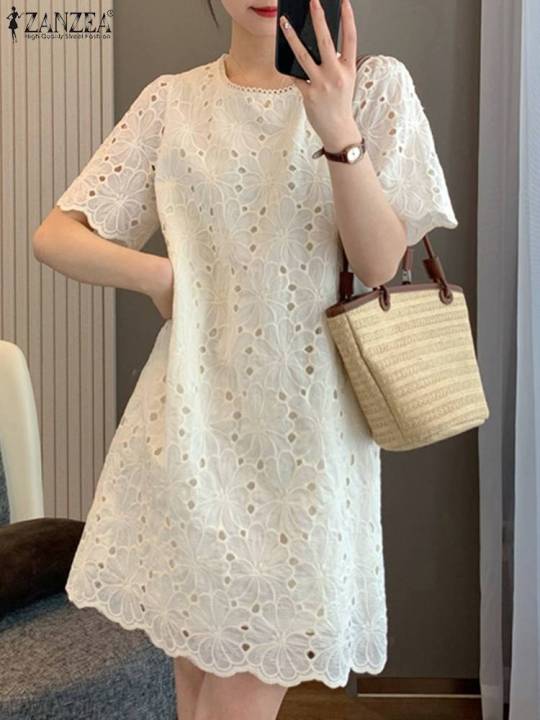 ZANZEA%20Women%E2%80%99s%20Mini%20Sundress,%20Vintage%20Lace%20Embroidered%20White%20Dress,%20Summer%20Holiday,%20Short%20Sleeve%20-%20Image%203