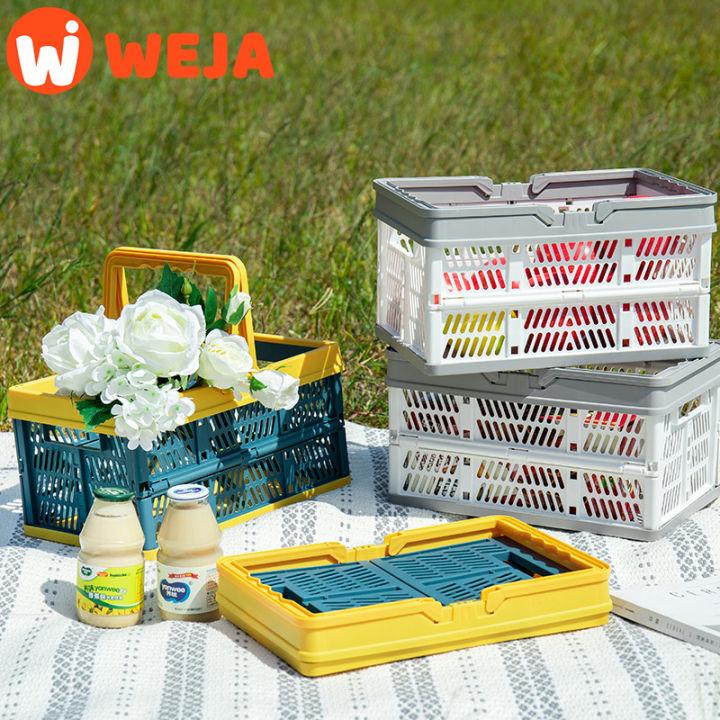 Nordic wind contrast folding portable storage basket outdoor picnic portable storage basket home car storage basket