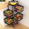 5 Layer Fruit Vegetable Storage Basket, Multi-Layer Square Rotating Kitchen Storage Shelf, Rotatable Kitchen Storage Rack Trolley with Wheels. 