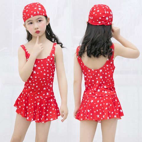 Hooded New Children's Suit Swimming Suit One-Piece Baby Girl Swimsuit Student Swimming Trunks Children and Teens Hot Spring Bathing Suit