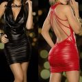 Anedshaop Porno PU Latex Leather Dress Women Lingerie Wet Sales promotion Look Backless Bandage Exotic Deep V-Neck Dress. 