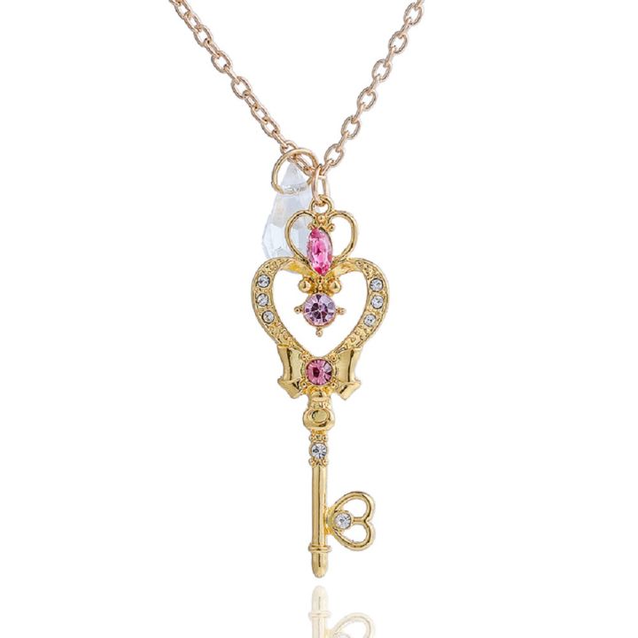 Sailor Pendant Moon Love Crown Magic Key Necklace Sweater Chain for Women Girl Jewelry Gift
