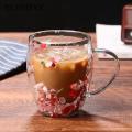 Clear Glass Tumbler 250ml/350ml Double Wall Glass Floral Mug with Insulated Handle Real Flower Decoration Heat Preserving Tumbler for Coffee Tea Clear Aesthetic Drink Cup Buyers' Favorite Versatile. 