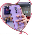 For Xiaomi Redmi 9 Back Cover with Love Heart Chain Wrist Strap Fashion Bracelet Shiny Plating Bumper Protective Case Silicone Shockproof Mobile Phone Cases. 