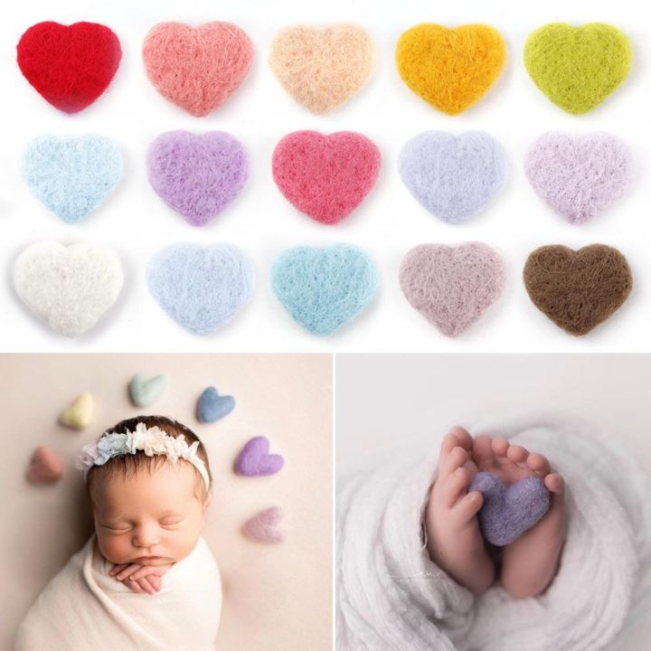9/10 Newborn Photography Props Handmade Heart Wool Felt for Baby Photo Shoot Studio Shooting Props