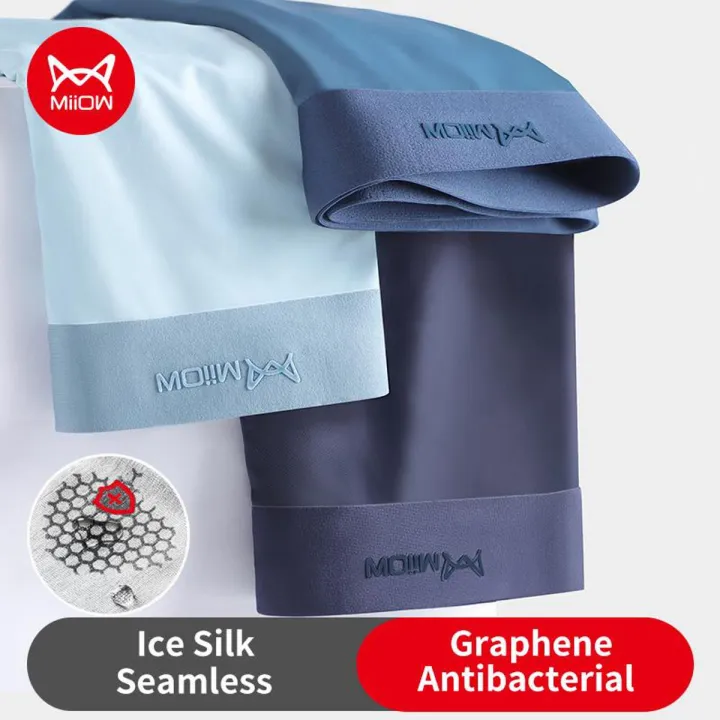 MiiOW 3Pcs Seamless Boxing Men  Ice Silk Graphene Antibacterial Boxingshorts  Panties Underware Trunks L-5XL