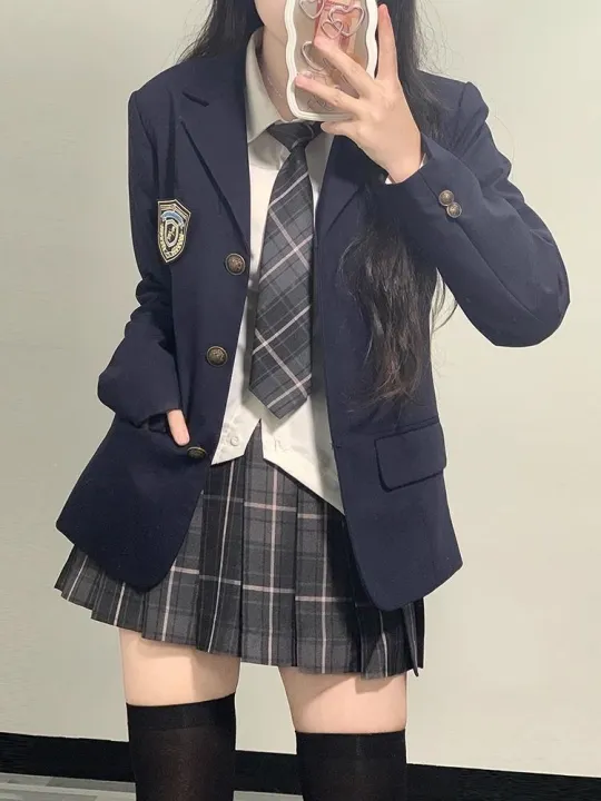 jk%20Uniform%20Suit%20Genuine%20Suit%20Jacket%20Women's%20College%20Style%20Cute%20Plaid%20Skirt%20Full%20Suit%20Spring%20and%20Autumn%20Three-Piece%20Women's%20Clothing%20-%20Image%205