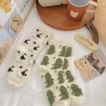 Women Socks Autumn and Winter Padded Mink Socks Warm Thickened Cow Spots Socks Home Cute Girls Floor Socks Moon Socks. 