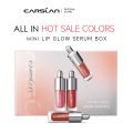 CARSLAN 4pcs Mini Tinted Lip Glow Serum Box Set Essential Lip Oil Moisturizing Lip Plumper Watery Lip Gloss Lipstick Cosmetics. 