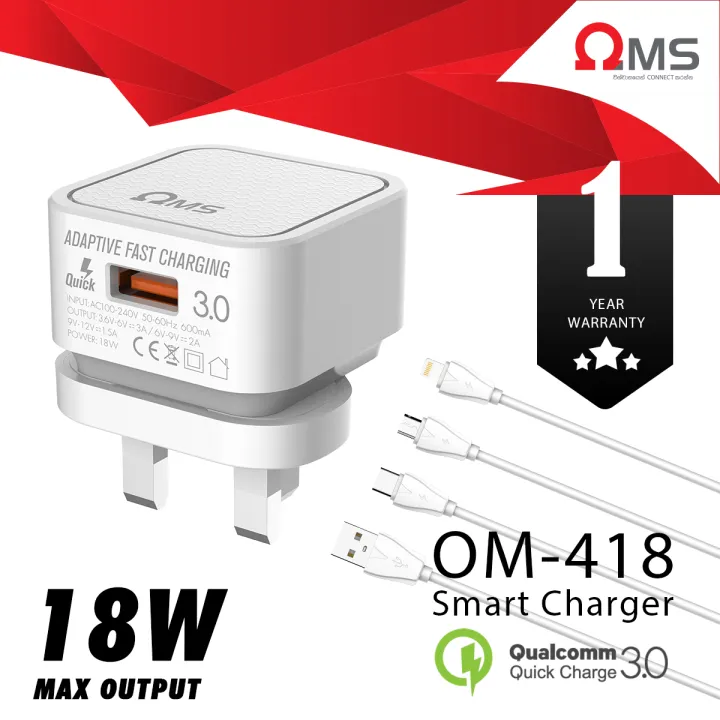 OMS%20OM%20-%20418%20QC%202.0%20/%20QC%203.0%20Fast%20Charger%2018W%20Wall%20adapter%20with%20Micro%20USB%20/%20Type%20C%20/%20Lightning%20Charging%20Cable%20Fast%20Charging%20-%20Image%203