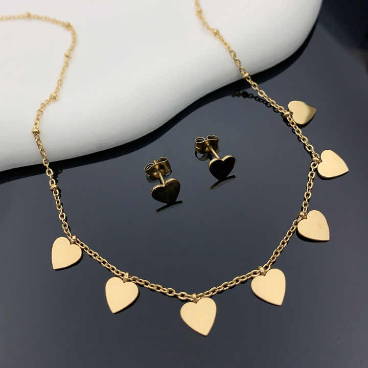 3-piece Fall/Winter New Fashion Temperament Ladies Stainless Steel Smooth Love Necklace Earrings Christmas Halloween Date Gift