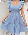 Blue Ruffle-Sleeve Mini Dress for Women. 