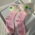 Girl Socks Candy Colored Socks Plush Ball Socks Middle Tube Socks Fluffy Fur Socks. 