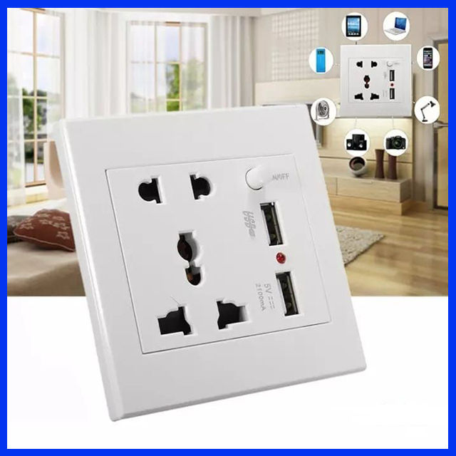 USB Wall Socket Universal Wall Socket Panel With 2 USB Port Plug ...