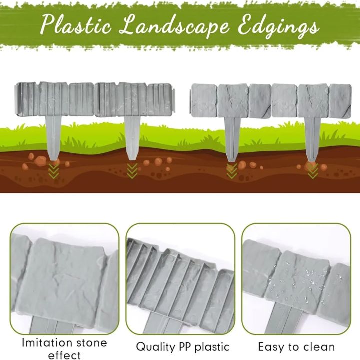 Garden%20PP%20Fence%20Edging,10Pcs%20Home%20Garden%20Border%20Edging%20Plastic%20Fence%20Stone%20DIY%20Landscape%20Fence%20Fit%20for%20Lawn%20Flow%20-%20Image%205