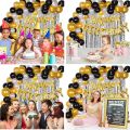 Party Propz Happy Birthday Decoration Kit Combo - 53Pcs Black Golden Silver Items Set with 2Pcs Silver Foil Curtain,50 Pcs. 