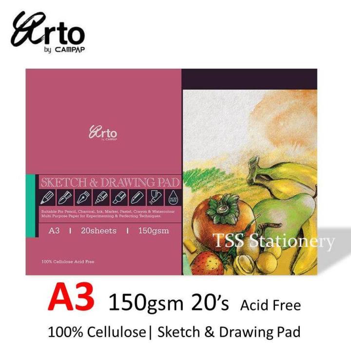 Campap Arto Sketch Drawing Paper Pad A3 150gsm/20 Sheet - Multi-Purpose Paper Pad, Sketching, Marker, Crayon, Water colour Paper