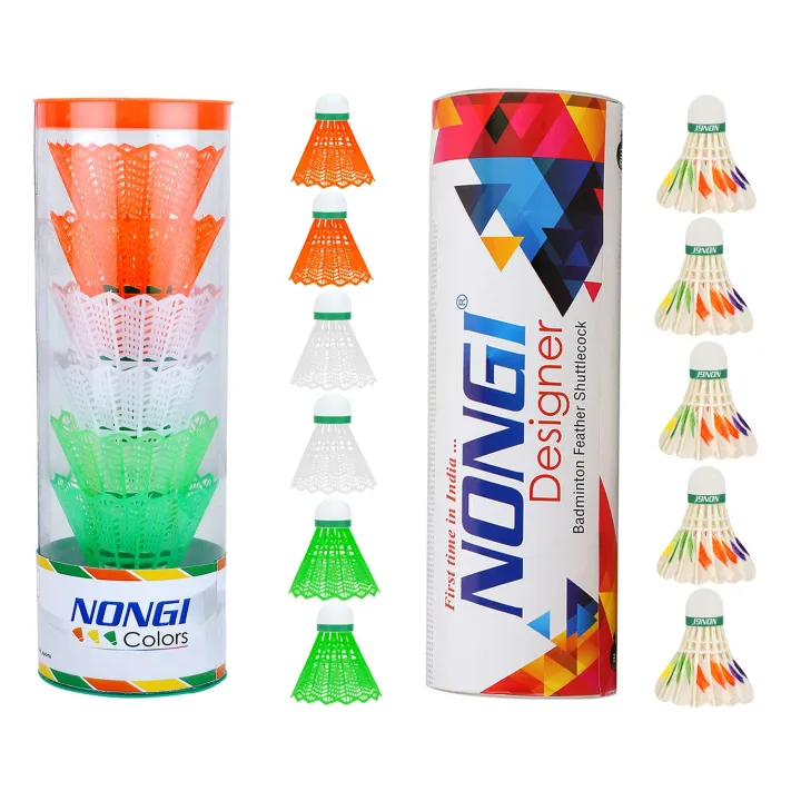 Shuttlecock Color NONGI Combo Shuttle Pack of 11 Shuttlecocks Colors (6 Colored Plastic ...