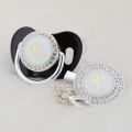 MIYOCAR silver Initial letter R elegant bling pacifier and pacifier clip BPA free bling ideal gift SGS pass LR-1. 