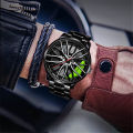 【Low price】Men Quartz Watch Precise Round Dial Pointer Display Shockproof Hidden Clasp Chronograph with Car Wheel Rim Hub Design Automatic Quartz Wristwatch Male Clock for Office. 