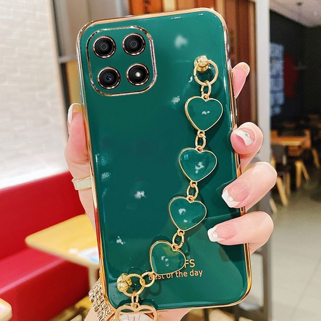 COROGI%20for%20Honor%20X8%20(4G)%20Back%20Cover%20+%20Love%20Heart%20Bracelet%20Luxury%20Glossy%20Shiny%20Plating%20Bumper%20Ladies%20Case%20Soft%20Silicone%20Protective%20Phone%20Cases%20-%20Image%204