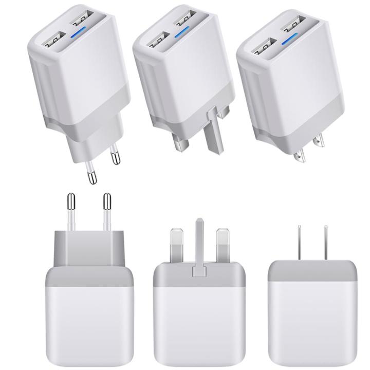 2 Ports USB Multi Adapter Travel Wall AC Charger 2.1A UK/US/EU Plug LED ...