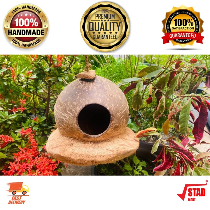 Coconut Husk LOVE BIRD Nest REST PART Weaver Bird (වී කුරුල්ලා) Nest Paddy Bird Nest  Squirrel (ලේනා) cage Coconut Shell Natural Bird House Outdoor coco cage Pol Leli Kurulu Kuduwa Lena Kuduwa And can be use for Restaurants,Hotel decor