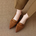 2023Spring New Real Soft Leather Loafers Pointed French Retro Mid Heel Chunky Heel Shoes Women's Low-Cut Fashion. 