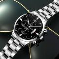 【FOOT SOFA】Fashion Mens Watches Luxury Silver Stainless Steel Quartz Wrist Watch Man Business Watch for Men Calendar Clock Reloj Hombre. 