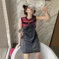 Summer Korean Version ofinsRetro High Waist Loose Denim Suspender Skirt for Women Thin Slimming All-Matching Small Size Dress. 