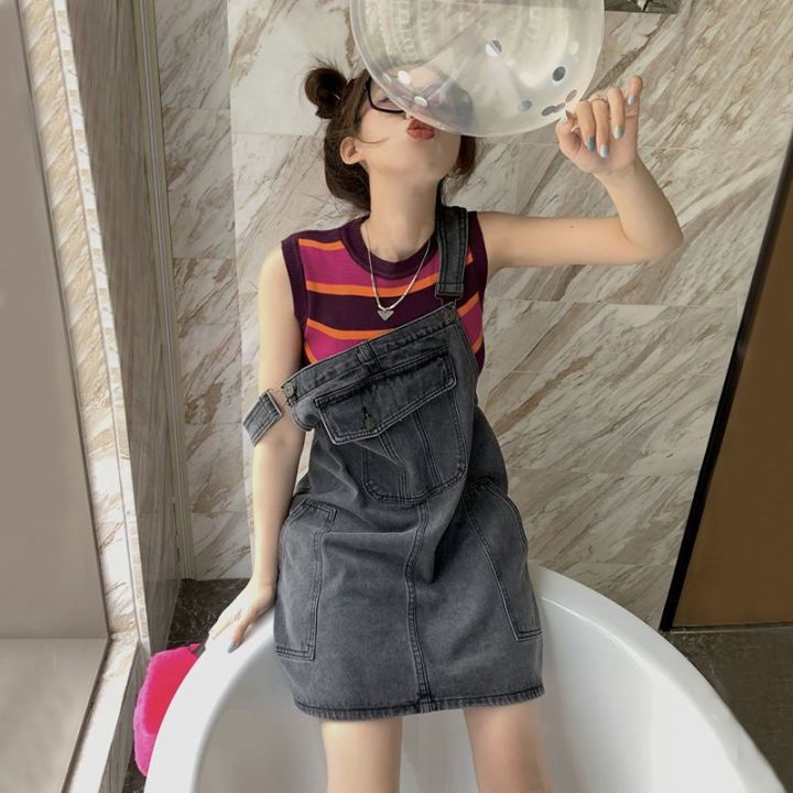 Summer%20Korean%20Version%20ofinsRetro%20High%20Waist%20Loose%20Denim%20Suspender%20Skirt%20for%20Women%20Thin%20Slimming%20All-Matching%20Small%20Size%20Dress%20-%20Image%206