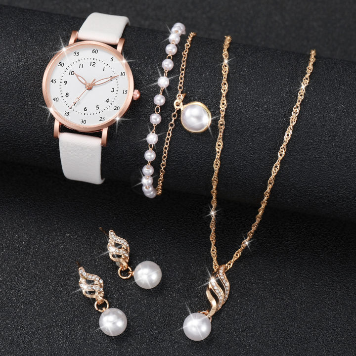 4PCS/Set%20Fashion%20Women%20Watches%20Pearls%20Jewelry%20Set%20Female%20Small%20Arabic%20Dial%20Leather%20Band%20Quartz%20Watch%20Clock%EF%BC%88Without%20Box%EF%BC%89%20-%20Image%202