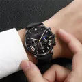 Enacolor 2Pcs/Set Simple Male Leather Bracelets Quartz Watch Set Fashion Casual Accessories Men Gift. 