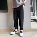 Cotton Linen Pants Men's Thin Summer Loose-Fit Tappered Trousers Korean Style Trendy Casual Summer Construction Site Linen Ankle Length Pants Men. 