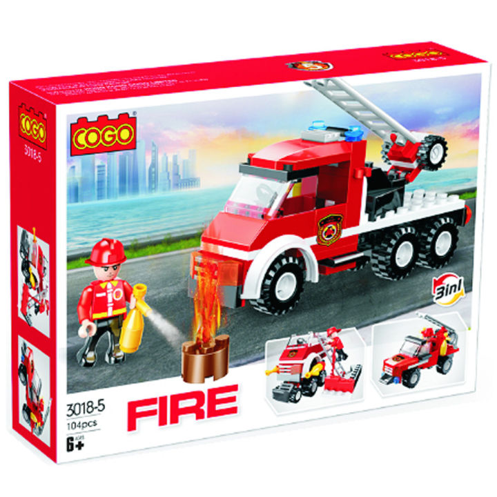 3-in-1 COGO Fire Ladder Truck Building Blocks Set for Kids - Bricks Toys
