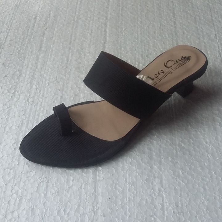 Ladies two inches heel Slipper -  Black