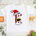 New Letters A-H Merry Christmas T-Shirt Funny Christmas Hat Tshirt Kids Clothes Boys Girls T Shirt Short Sleeve T-Shirts Top. 