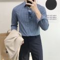 Dongdaemun Striped Shirt Men's plus Size Trend Handsome Hidden Hook Shirt Men's Inner Wear Non-Ironing Striped Shirt Men's Fashion. 
